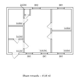 Дом 62м², 1-этажный, участок 5 сот.