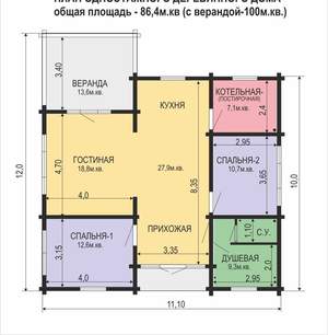 Дом 100м², 1-этажный, участок 9 сот.  