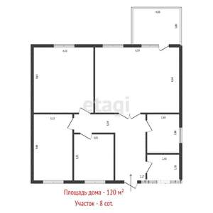 Дом 120м², 1-этажный, участок 8 сот.  