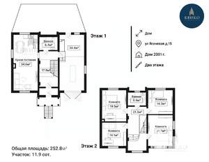 Коттедж 253м², 2-этажный, участок 12 сот.  