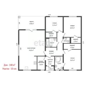 Дом 140м², 1-этажный, участок 10 сот.  