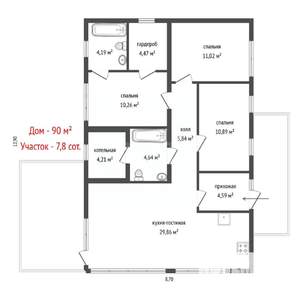 Дом 90м², 1-этажный, участок 8 сот.  