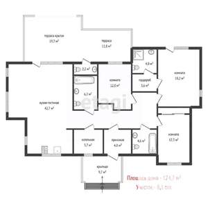 Дом 175м&sup2;, 1-этажный, участок 8 сот.  