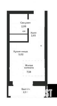 Студия квартира, на длительный срок, 19м2, 12/20 этаж