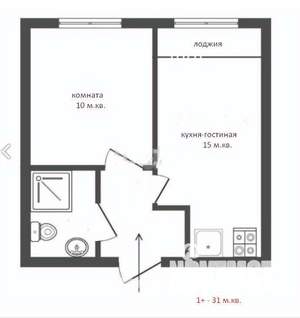 1-к квартира, на длительный срок, 31м2, 5/5 этаж