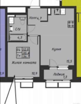 1-к квартира, на длительный срок, 37м2, 4/25 этаж