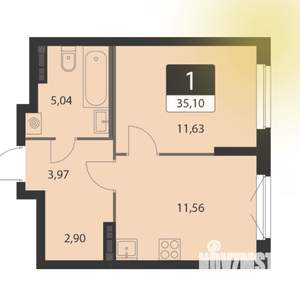 1-к квартира, на длительный срок, 35м2, 3/20 этаж
