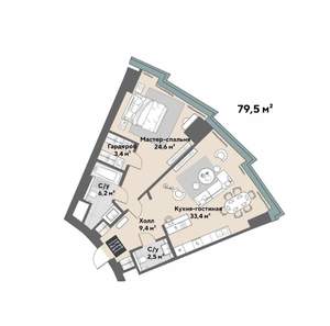 2-к квартира, на длительный срок, 80м2, 25/52 этаж