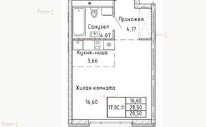 1-к квартира, на длительный срок, 29м2, 9/28 этаж