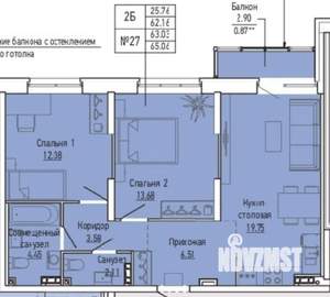 2-к квартира, на длительный срок, 65м2, 4/20 этаж