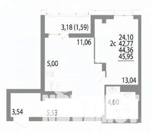 2-к квартира, на длительный срок, 44м2, 4/22 этаж