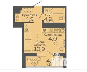 Студия квартира, на длительный срок, 28м2, 7/12 этаж