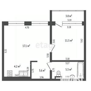 1-к квартира, на длительный срок, 44м2, 4/9 этаж