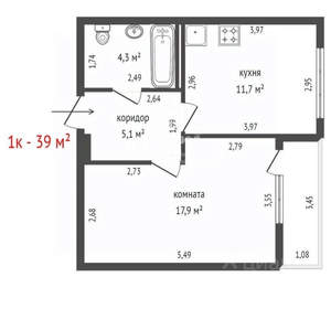 1-к квартира, на длительный срок, 39м2, 6/18 этаж