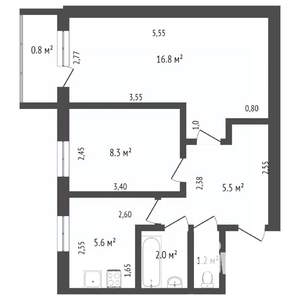 2-к квартира, на длительный срок, 41м2, 8/9 этаж