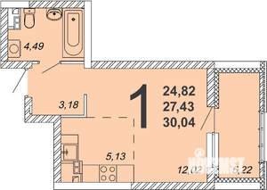 Студия квартира, на длительный срок, 30м2, 3/26 этаж