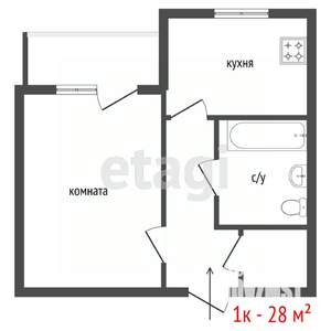 1-к квартира, на длительный срок, 28м2, 6/9 этаж