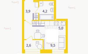 1-к квартира, на длительный срок, 23м2, 4/25 этаж