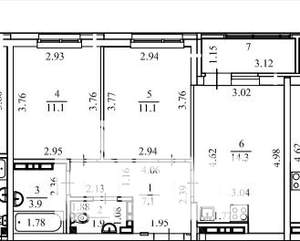 2-к квартира, на длительный срок, 51м2, 5/25 этаж