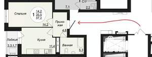 1-к квартира, на длительный срок, 38м2, 22/25 этаж