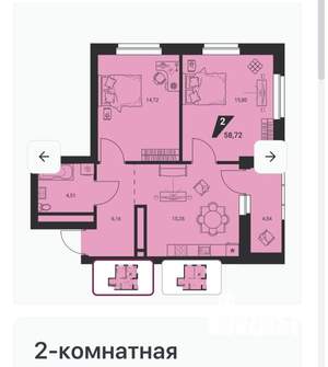 2-к квартира, на длительный срок, 56м2, 14/25 этаж