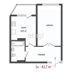1-к квартира, на длительный срок, 43м2, 4/19 этаж
