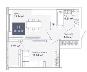 1-к квартира, на длительный срок, 35м2, 3/23 этаж