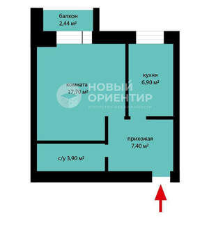 1-к квартира, на длительный срок, 36м2, 3/9 этаж