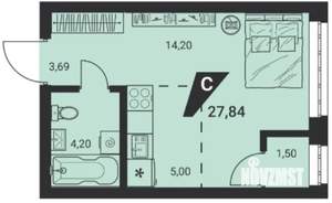 Студия квартира, на длительный срок, 28м2, 16/25 этаж