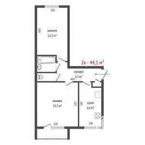 2-к квартира, на длительный срок, 44м2, 5/5 этаж