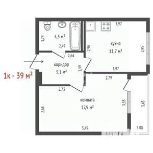 1-к квартира, на длительный срок, 39м2, 6/18 этаж