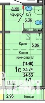 Студия квартира, на длительный срок, 24м2, 2/5 этаж