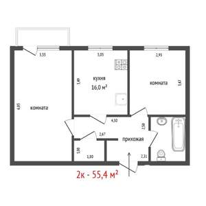 2-к квартира, на длительный срок, 55м2, 9/24 этаж