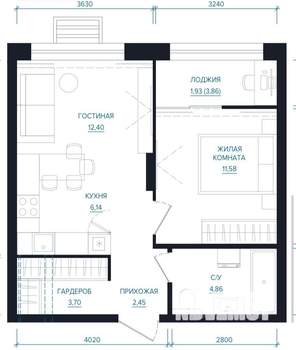 1-к квартира, на длительный срок, 42м2, 18/31 этаж