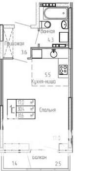 Студия квартира, на длительный срок, 32м2, 5/8 этаж