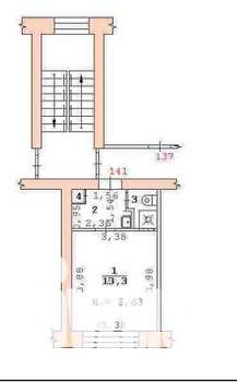 1-к квартира, на длительный срок, 19м2, 5/5 этаж