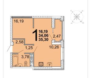 1-к квартира, на длительный срок, 35м2, 9/9 этаж