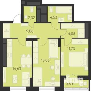 2-к квартира, вторичка, 64м2, 29/31 этаж
