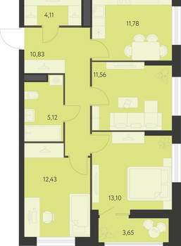 3-к квартира, вторичка, 71м2, 13/25 этаж