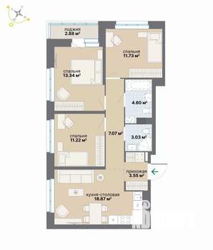 3-к квартира, вторичка, 76м2, 3/9 этаж