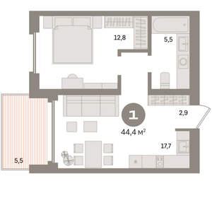 1-к квартира, вторичка, 44м2, 19/24 этаж