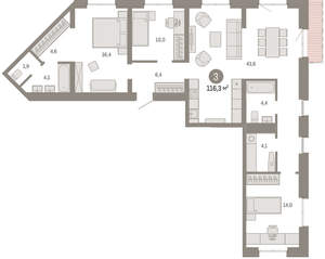 3-к квартира, вторичка, 116м2, 6/24 этаж