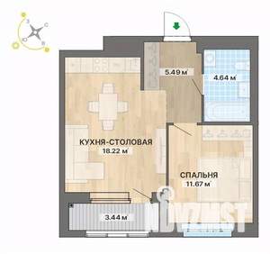1-к квартира, вторичка, 43м2, 9/15 этаж