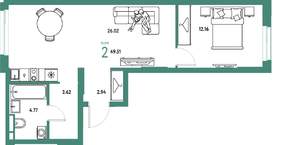 2-к квартира, строящийся дом, 50м2, 8/24 этаж