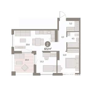2-к квартира, вторичка, 67м2, 8/8 этаж