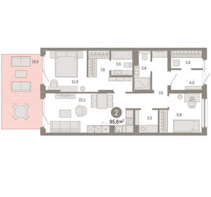 2-к квартира, вторичка, 96м2, 1/9 этаж