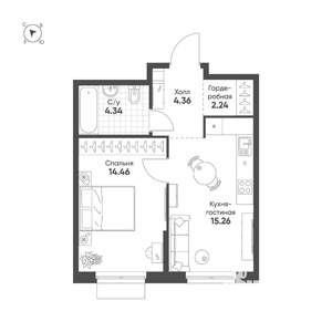 1-к квартира, вторичка, 41м2, 12/25 этаж