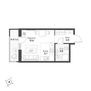 Студия квартира, строящийся дом, 27м2, 9/15 этаж