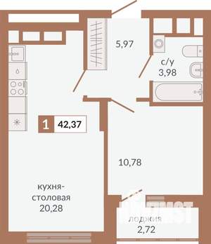 1-к квартира, вторичка, 42м2, 22/31 этаж