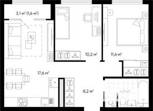 2-к квартира, вторичка, 54м2, 14/24 этаж